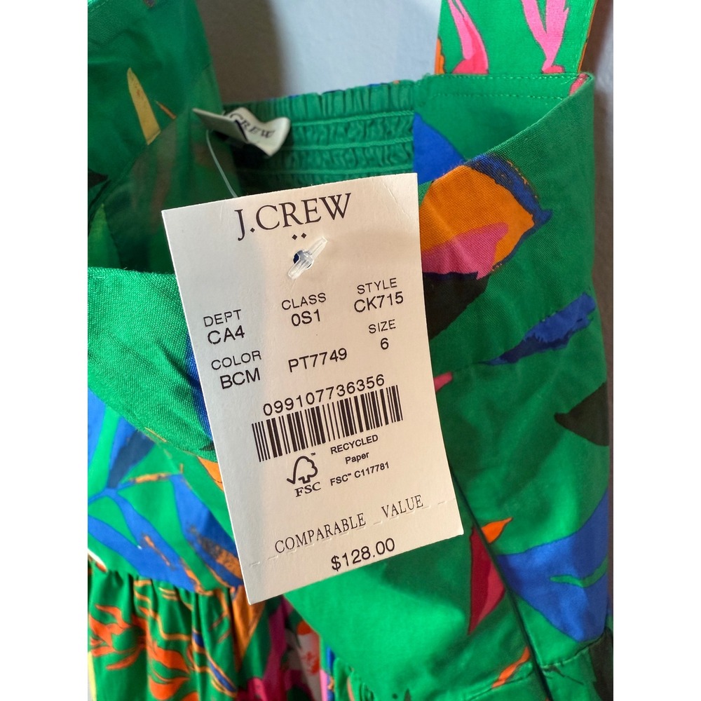 J. Crew Factory Green Floral Tiered Midi Dress - Picture 10 of 10